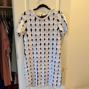 Black Mini Dress with White Circular Appliqué Detail